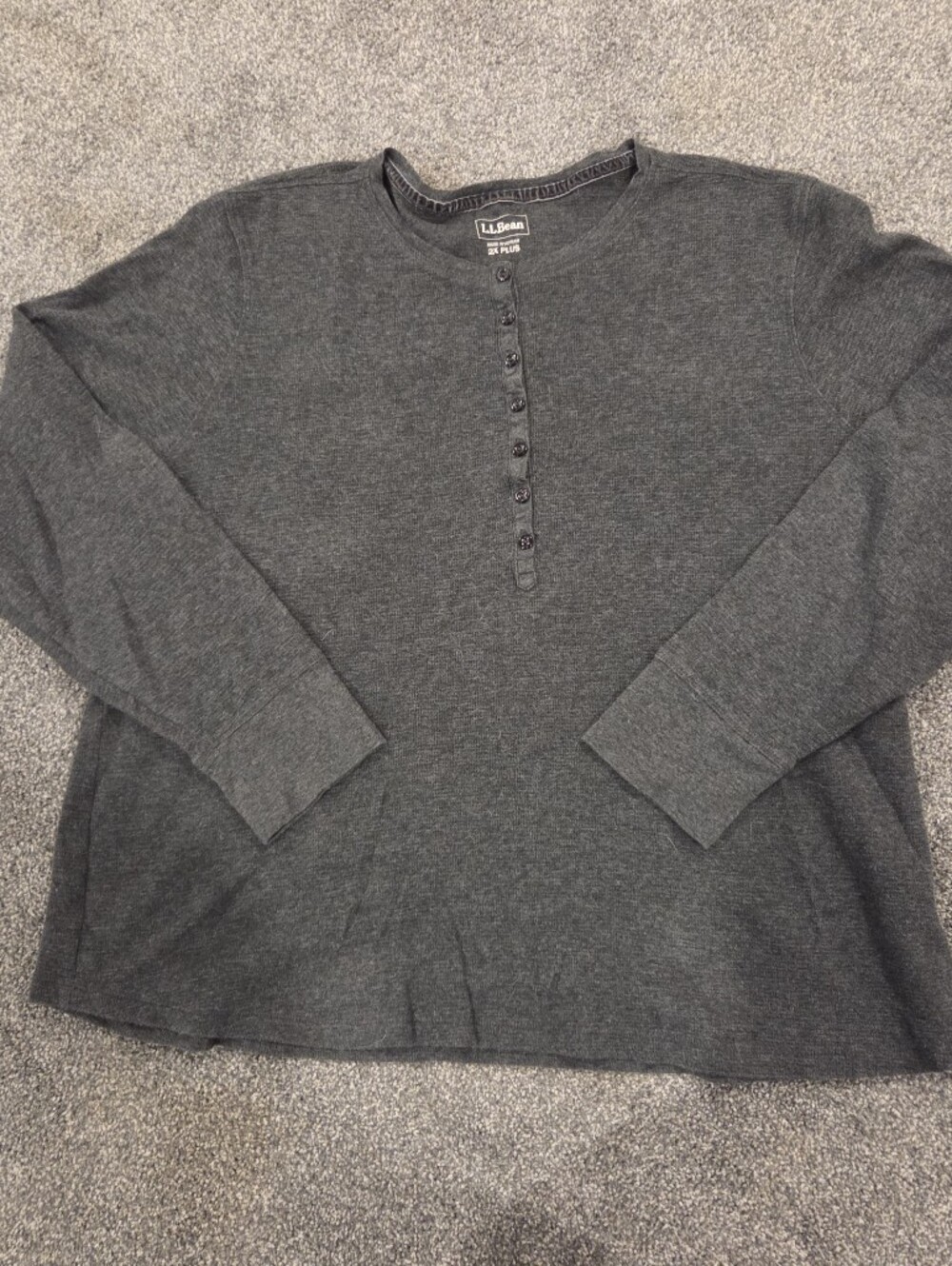 L.L. Bean Waffle Knit Henley Top Charcoal Grey Women's Size 2X Plus Long Sleeve